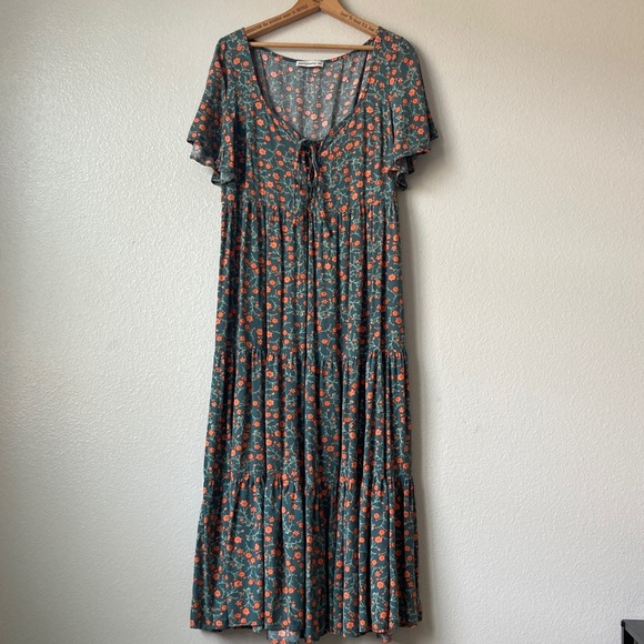 Rusttydustty Ditzy Floral cottagecore flutter Sleeve tiered Maxi Dress Boho 2XL - Picture 2 of 11